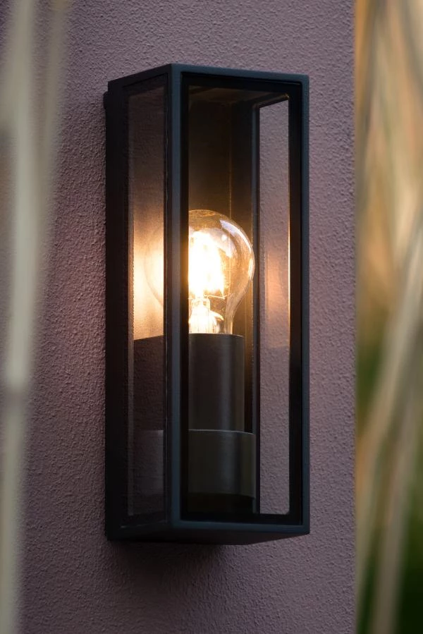 Lucide DUKAN - Wall light Indoor/Outdoor - 1xE27 - IP65 - Black - ambiance 2